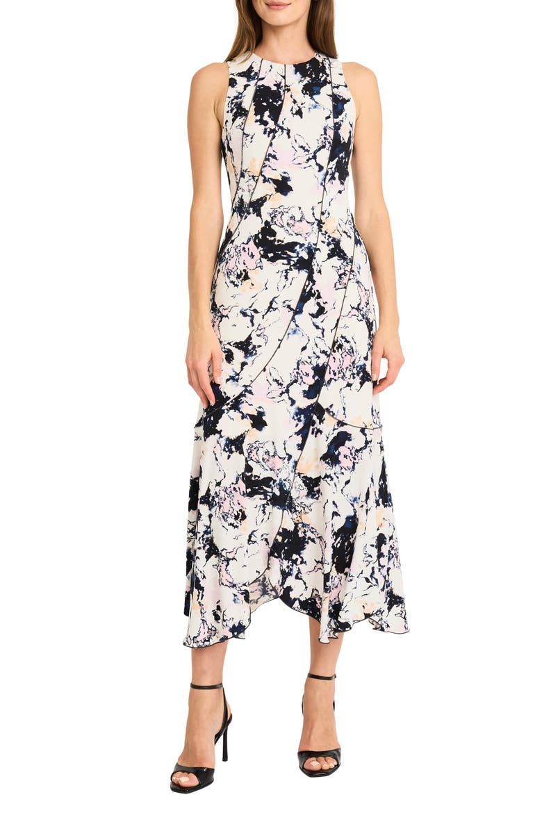 Sleeveless Midi Dress, Main, color, CREAM/ PINK/ BLACK