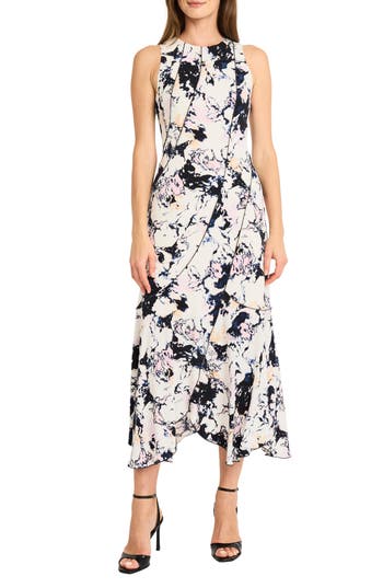 Maggy London Sleeveless Midi Dress in Cream/Pink/Black at Nordstrom Rack, Size 12