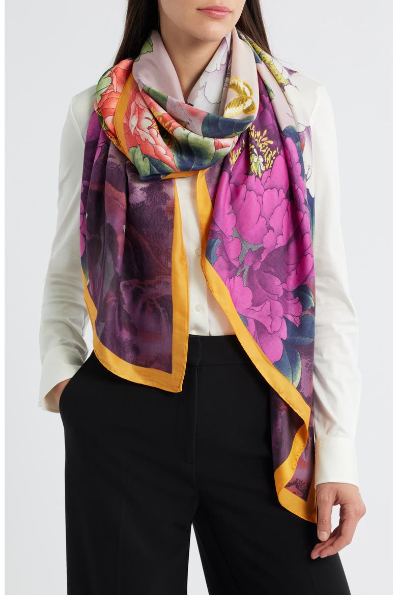 Floral Print Scarf, Main, color, PURPLE MULTI