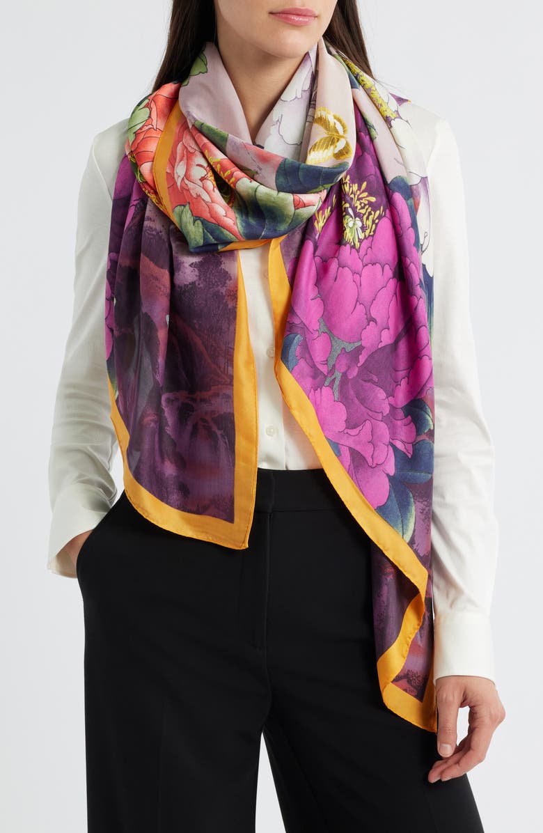 Tasha Floral Print Scarf, Main, color, Purple Multi