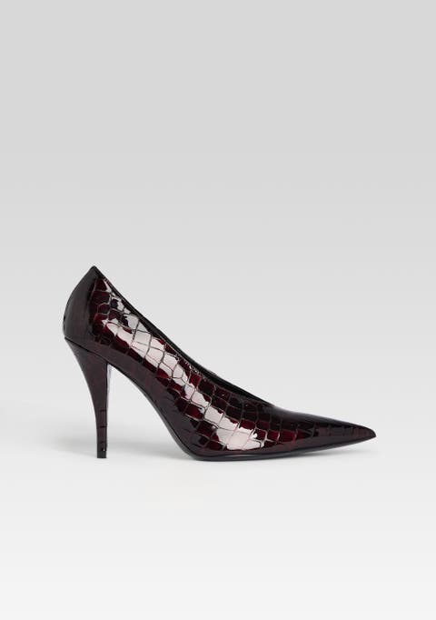 Burgundy High Heels with Gemstone-Adorned Golden Buckle main image 0