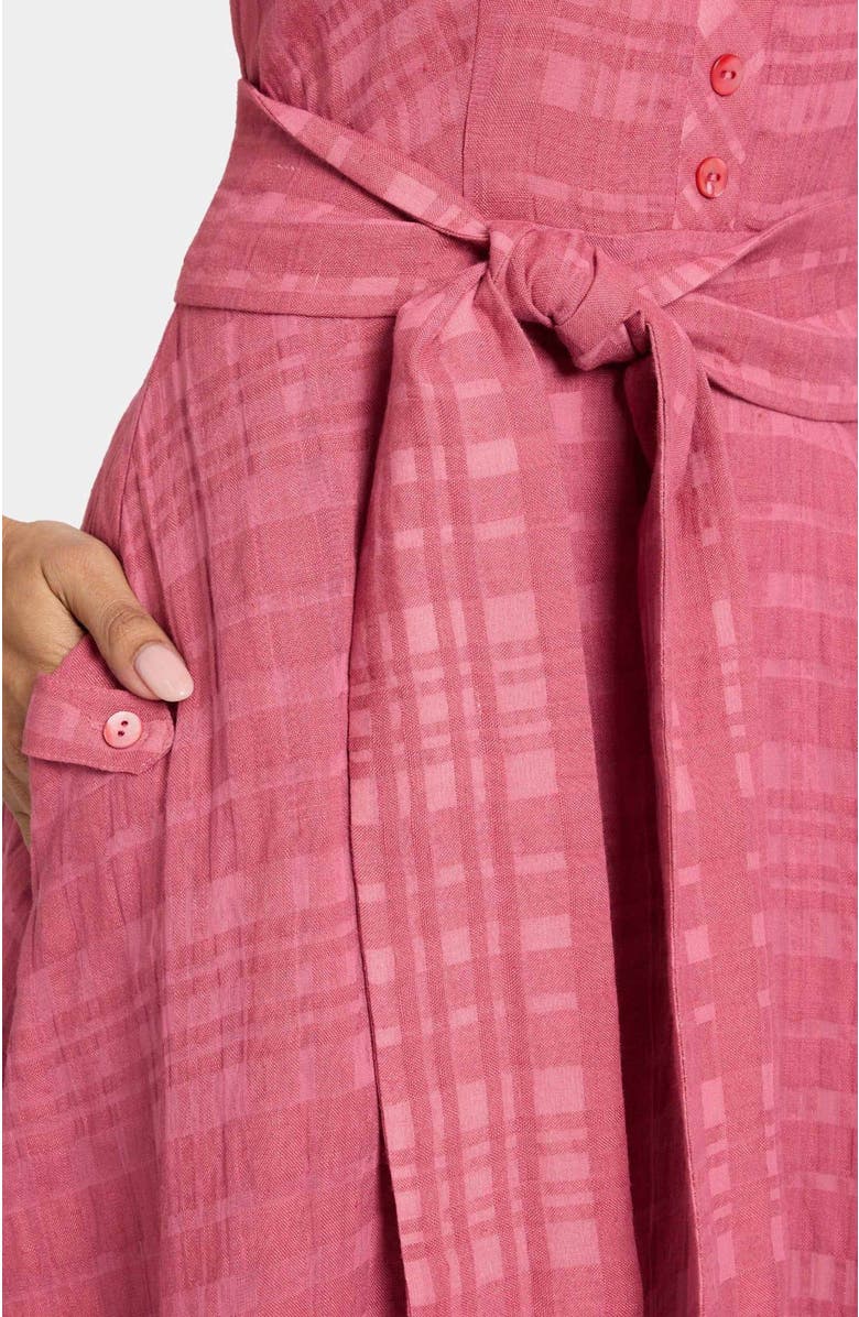 Santorelli NIA Asymmetric Midi Dress in Laser Cut Linen-Cotton, Alternate, color, Peony