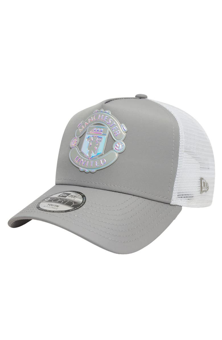 New Era Youth New Era Gray Manchester United Iridescent Trucker Adjustable Hat, Main, color,