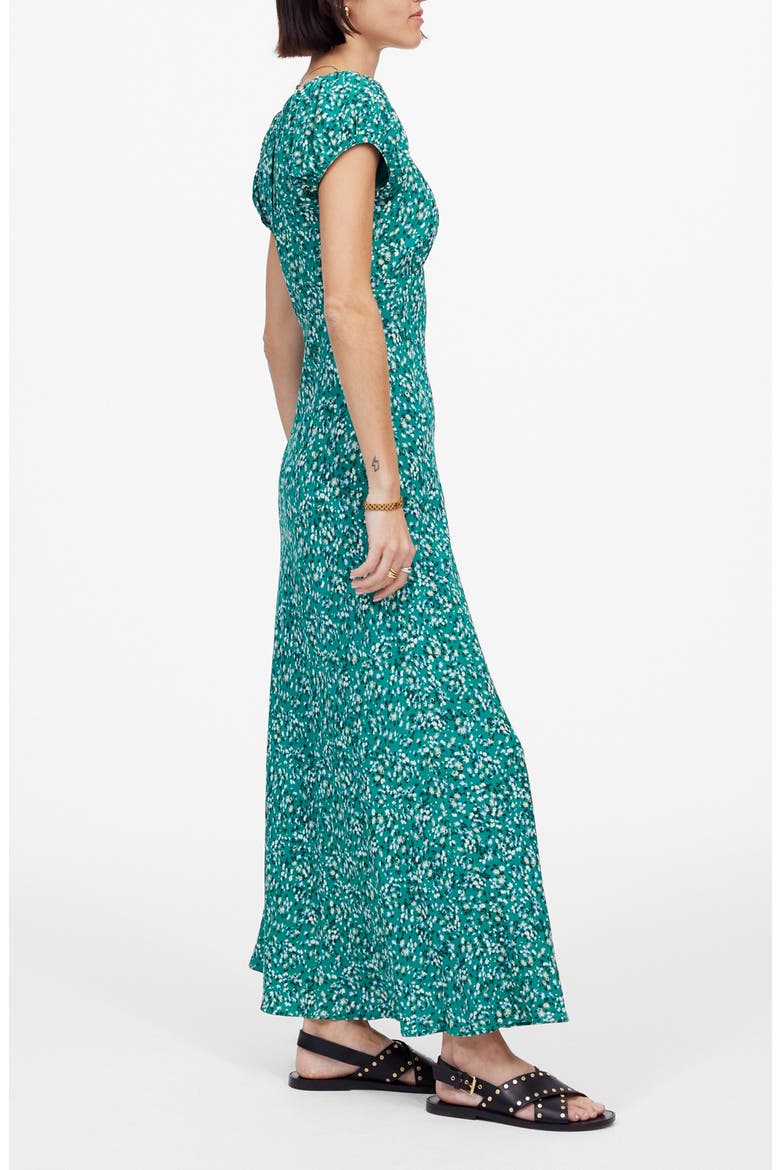Floral Ruched Scoop Neck Maxi Dress, Alternate, color, MEADOW DITSY KELLY GREEN
