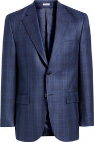 Peter Millar Flynn Classic Fit Blue Plaid Wool Sport Coat