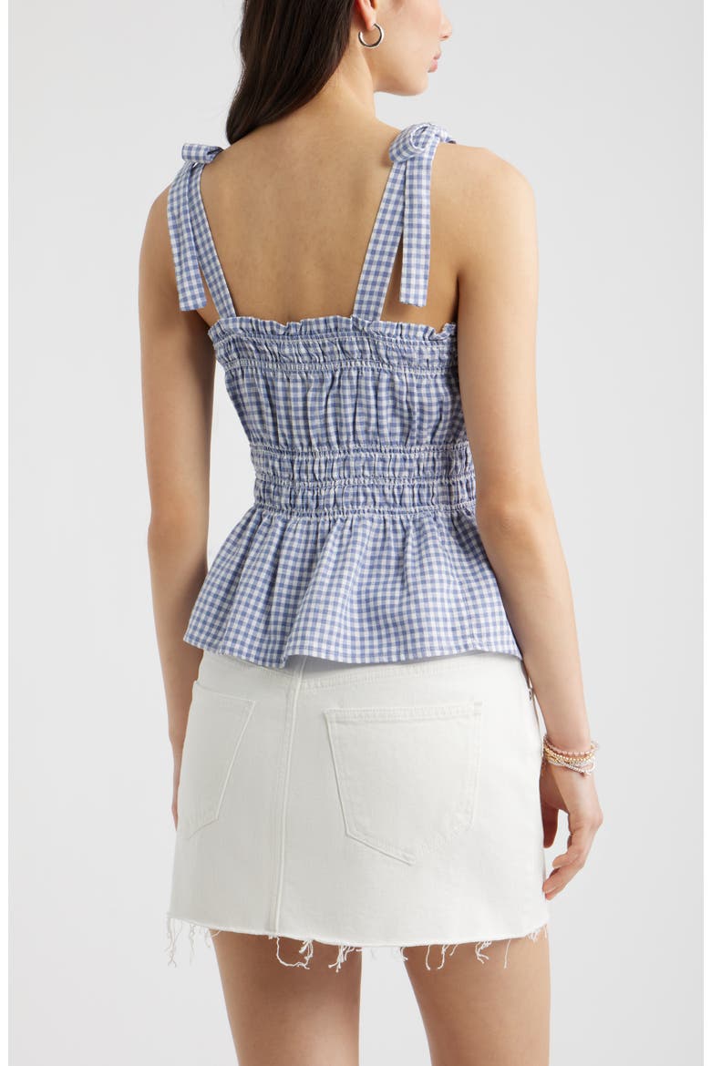 Gingham Shirred Linen Blend Top, Alternate, color, BLUE- WHITE DEMI GINGHAM