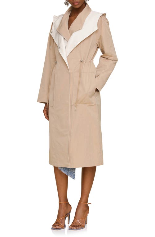 Avec Les Filles Layered Look Hooded Coat In Mushroom/ecru