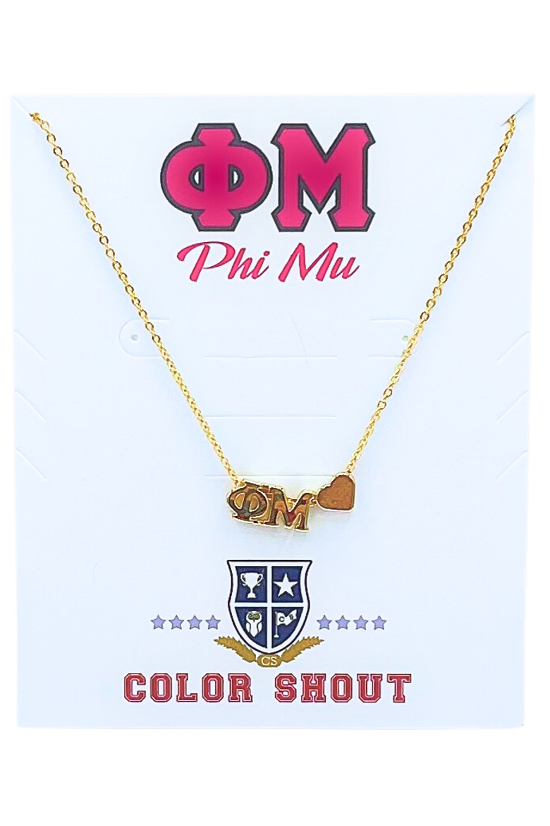 Phi Mu Sorority Gold Heart Necklace, Main, color, Yellow Gold