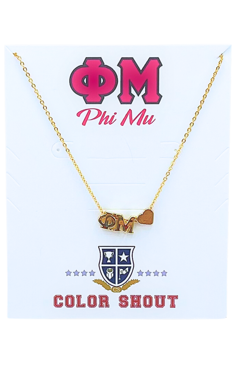 Color Shout Phi Mu Sorority Gold Heart Necklace, Main, color, Yellow Gold