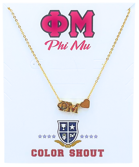 Phi Mu Sorority Gold Heart Necklace
