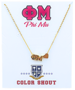 Color Shout Phi Mu Sorority Gold Heart Necklace