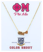 Color Shout Phi Mu Sorority Gold Heart Necklace