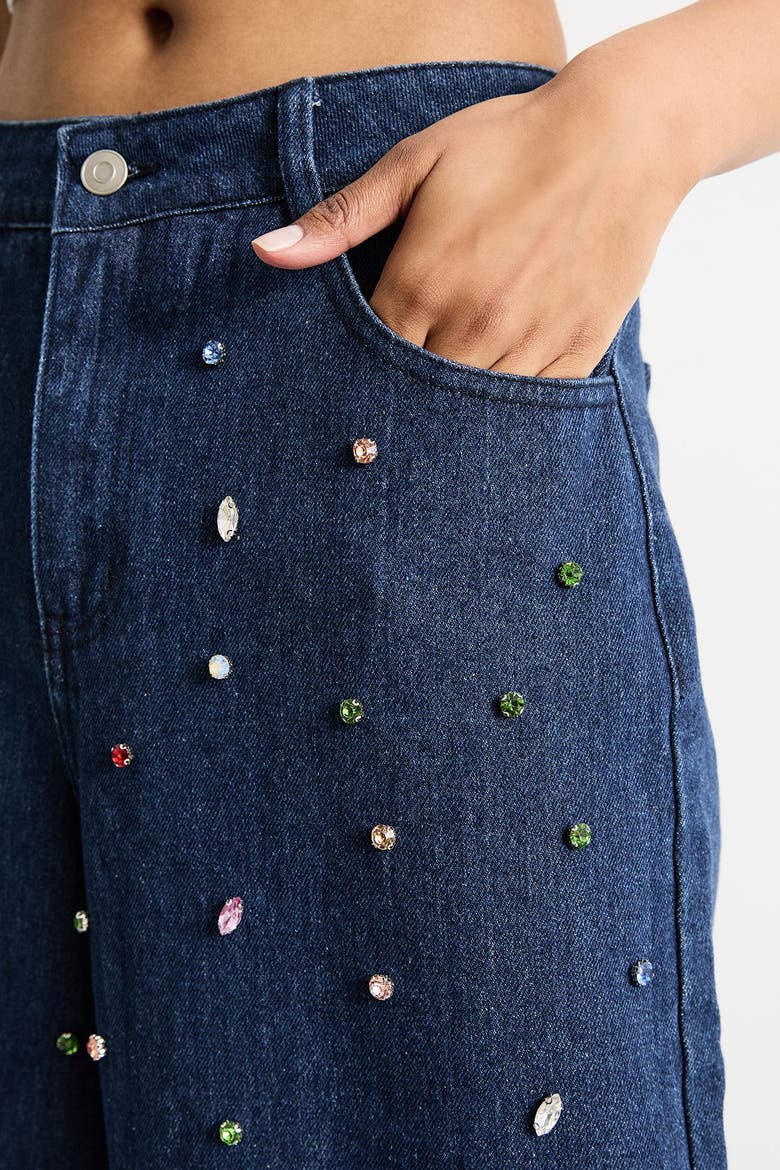 Hotfix Embellished Wide Leg Jean, Alternate, color, Indigo