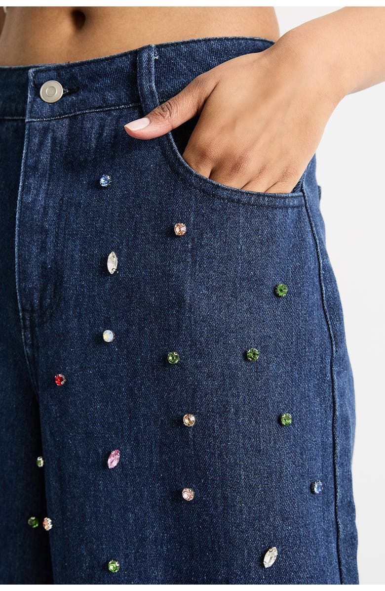 Warehouse Hotfix Embellished Wide Leg Jean, Alternate, color, Indigo