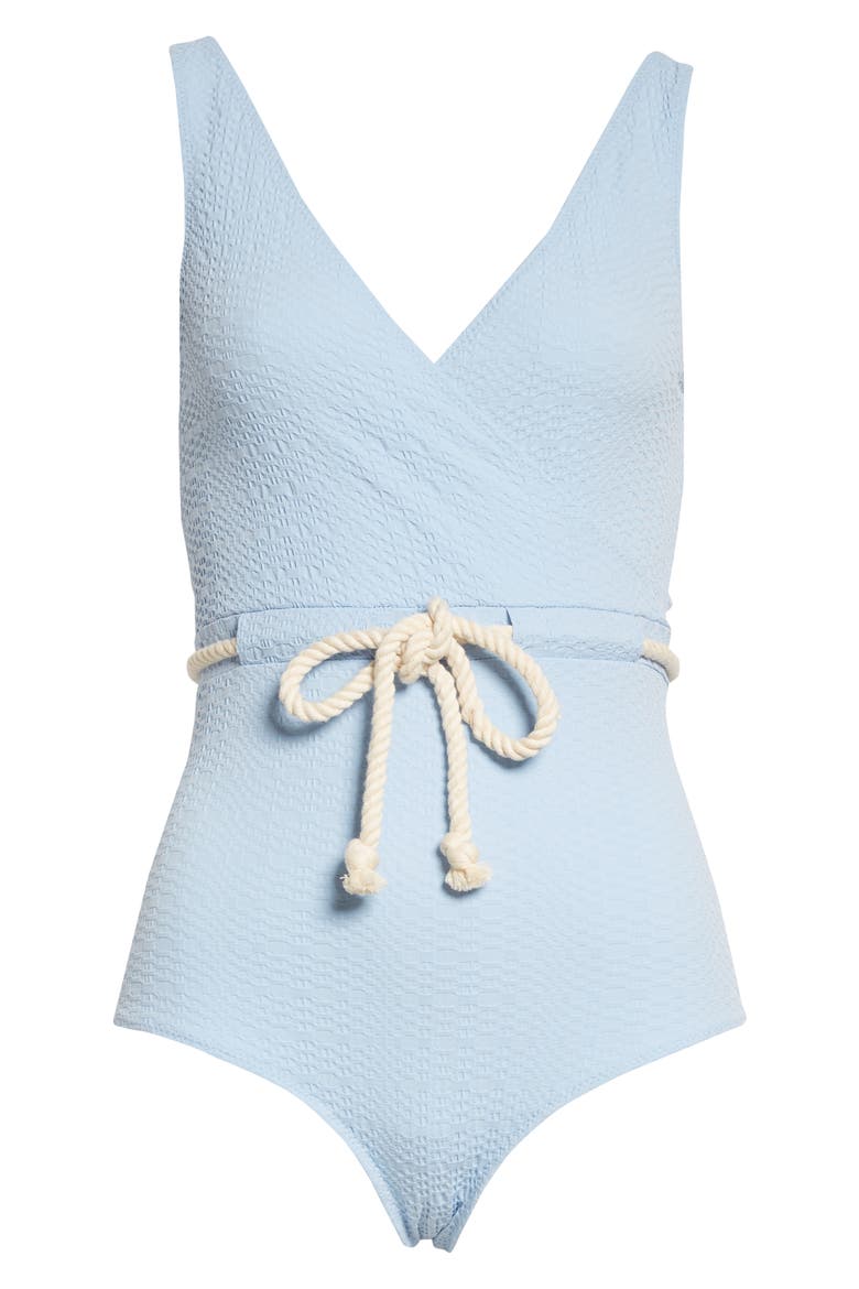 Yasmin Belted Seersucker One-Piece Swimsuit, Alternate, color, VINTAGE BLUE SEERSUCKER