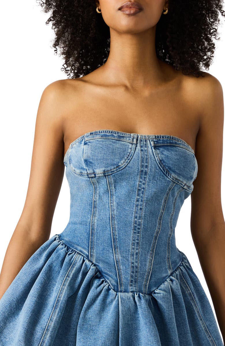 Steve Madden Rina Strapless Denim Peplum Top, Alternate, color, True Blue
