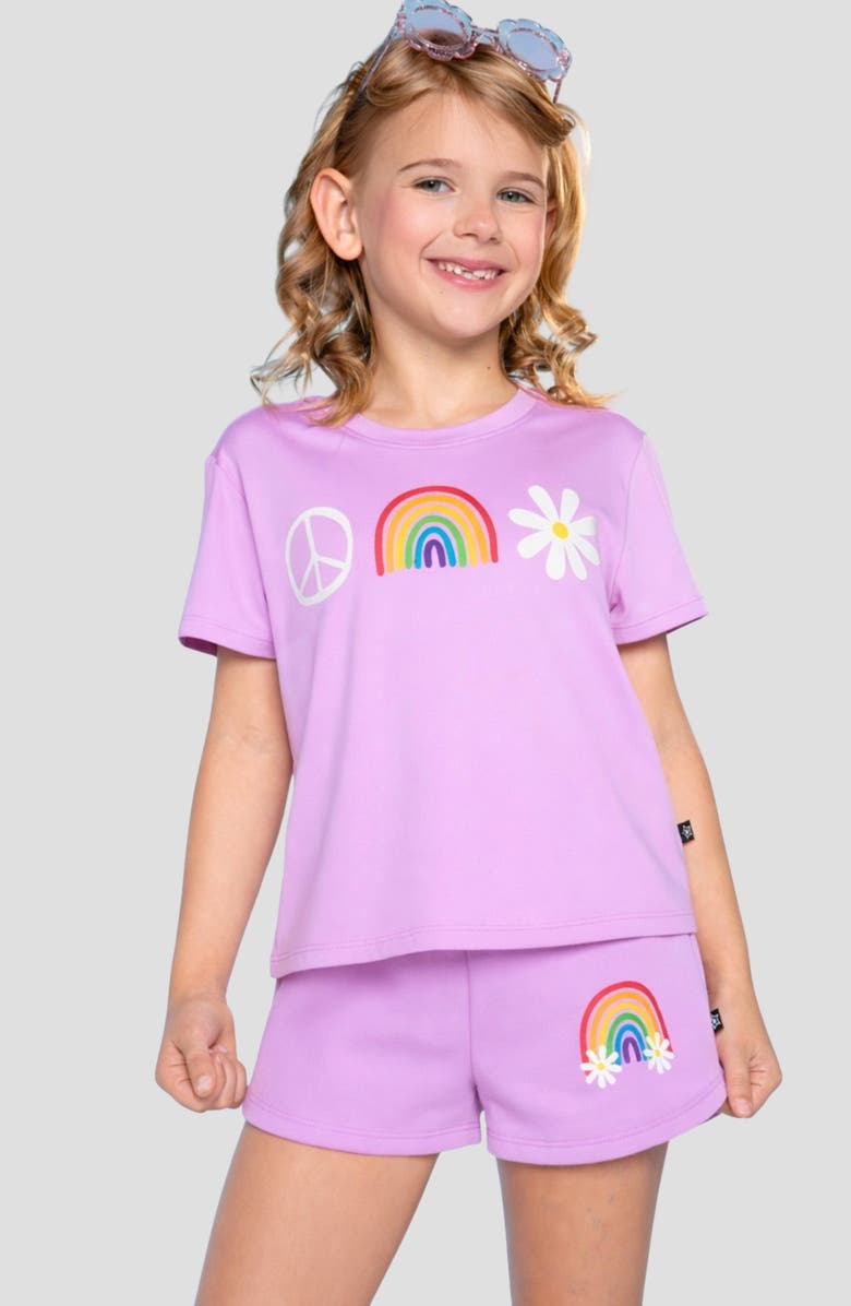 PixieLane Kids' Simply Soft Easy Graphic T-Shirt, Alternate, color, Pink Peace Daisy Rainbow