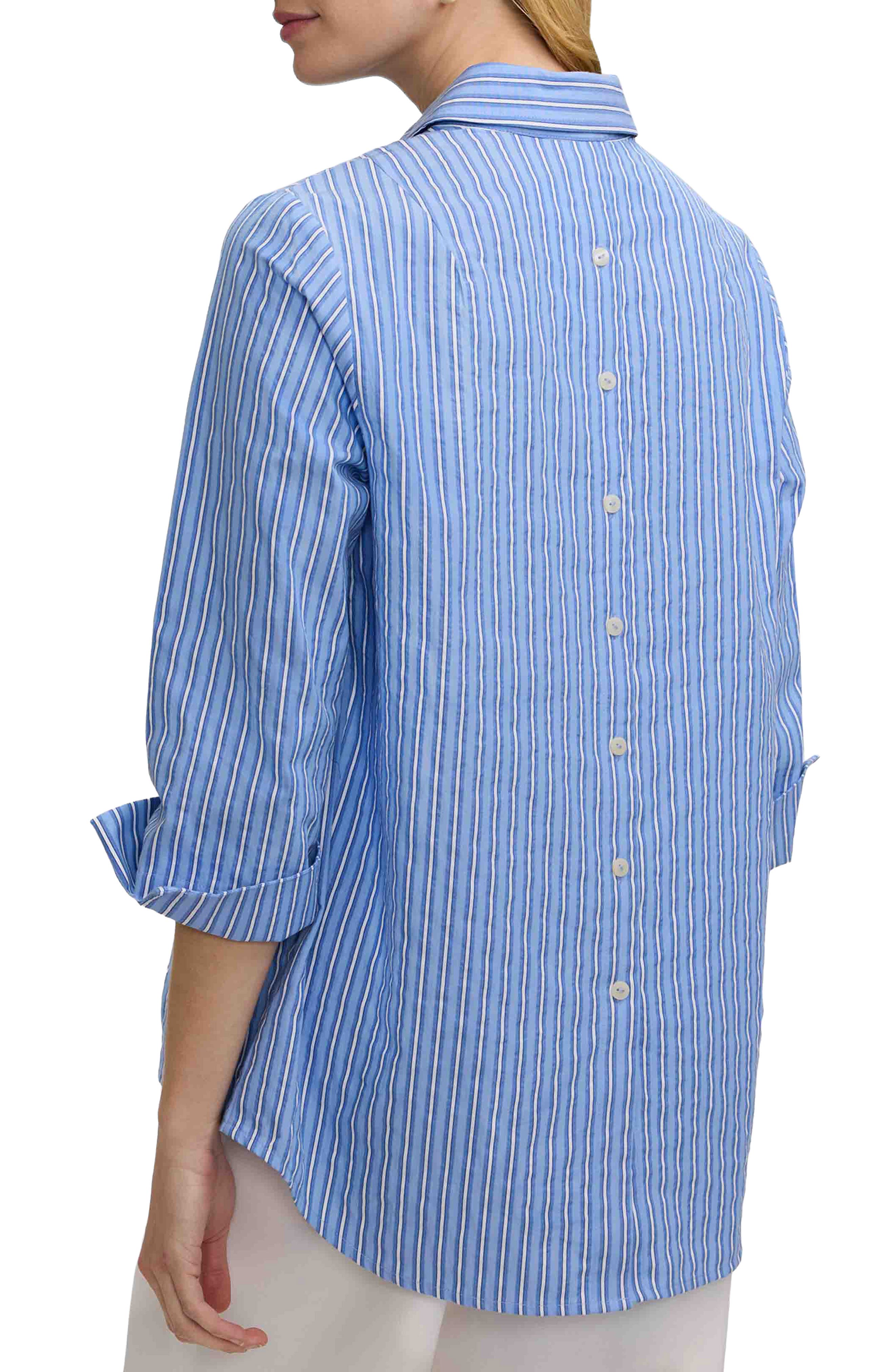 Therese Stripe Button Back Cotton Seersucker Popover Shirt - image 2