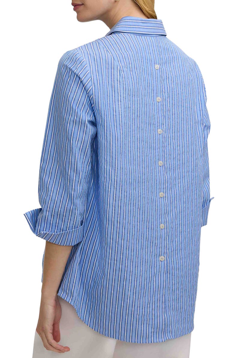 Foxcroft Therese Stripe Button Back Cotton Seersucker Popover Shirt, Alternate, color, Blue/ Multi