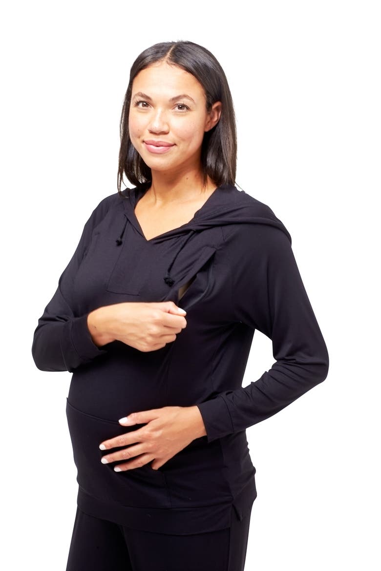 Simone Maternity/Nursing Hoodie, Alternate, color, BLACK