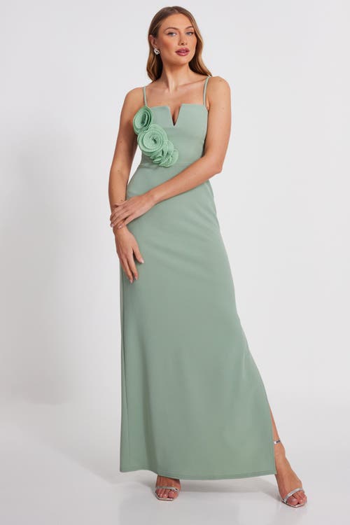 Quiz Scuba Crepe Maxi Dress With 3d Applique Detail In Sage