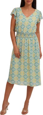 SUNNY LEIGH Flutter Sleeve Midi Dress
