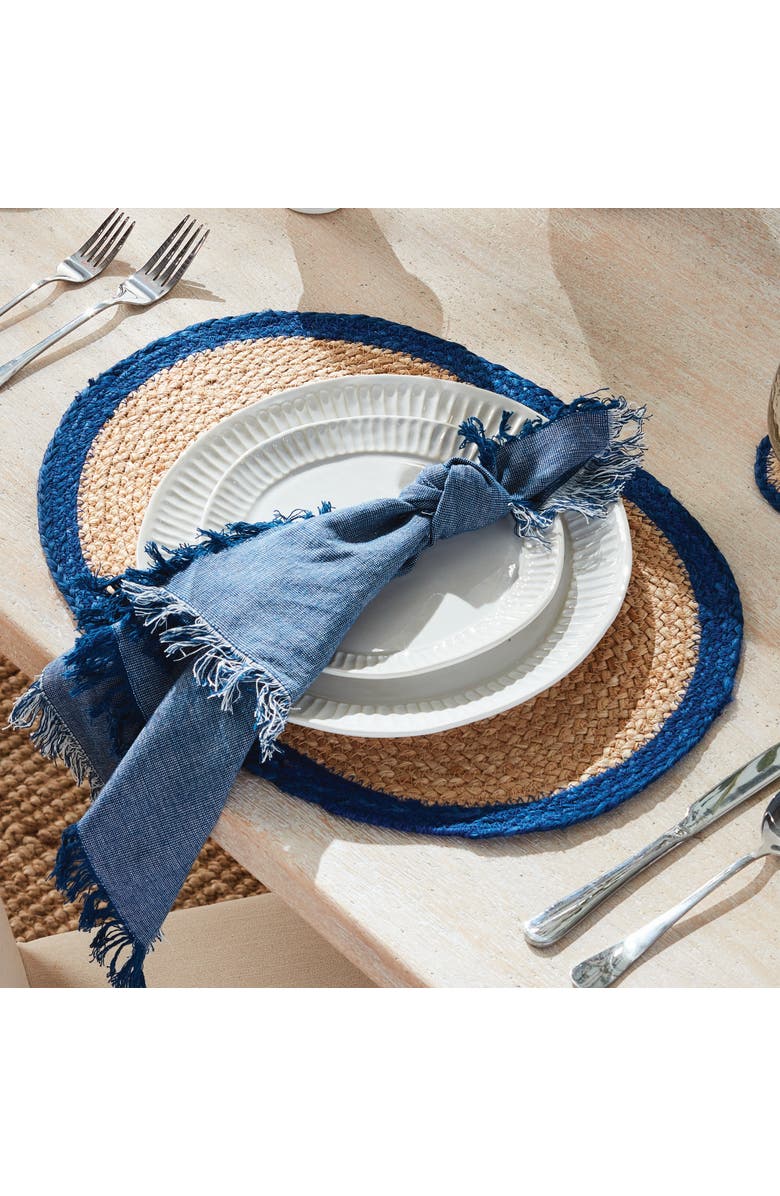 Napa Home & Garden Jute Coil Oval Placemats, Set of 8 - Natural/Navy, Alternate, color, Blue