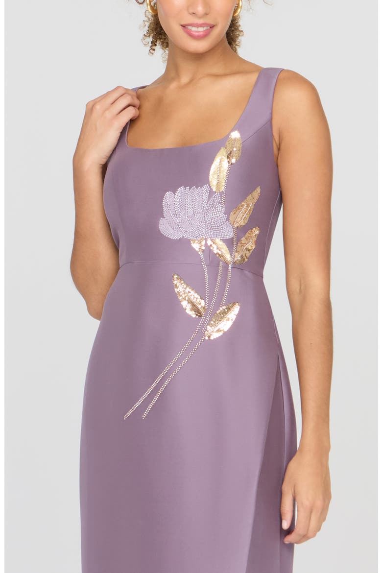 Paloma Beaded Placed Floral Sheath Gown, Alternate, color, HEATHER