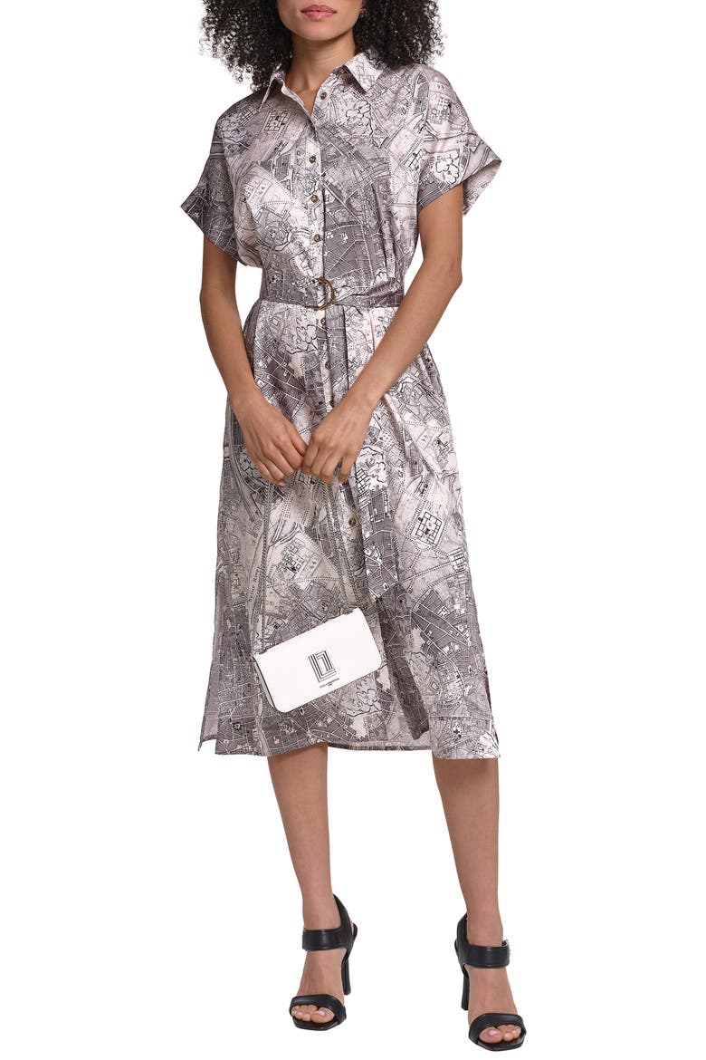 Scarf Print Twill Midi Shirtdress, Alternate, color, BIRCH ESPRESSO