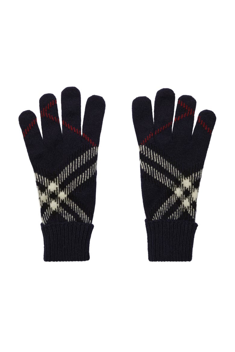 Check Cashmere Blend Gloves, Main, color, Ink blue