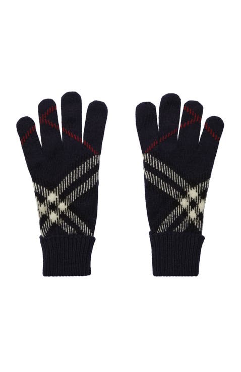 Check Cashmere Blend Gloves