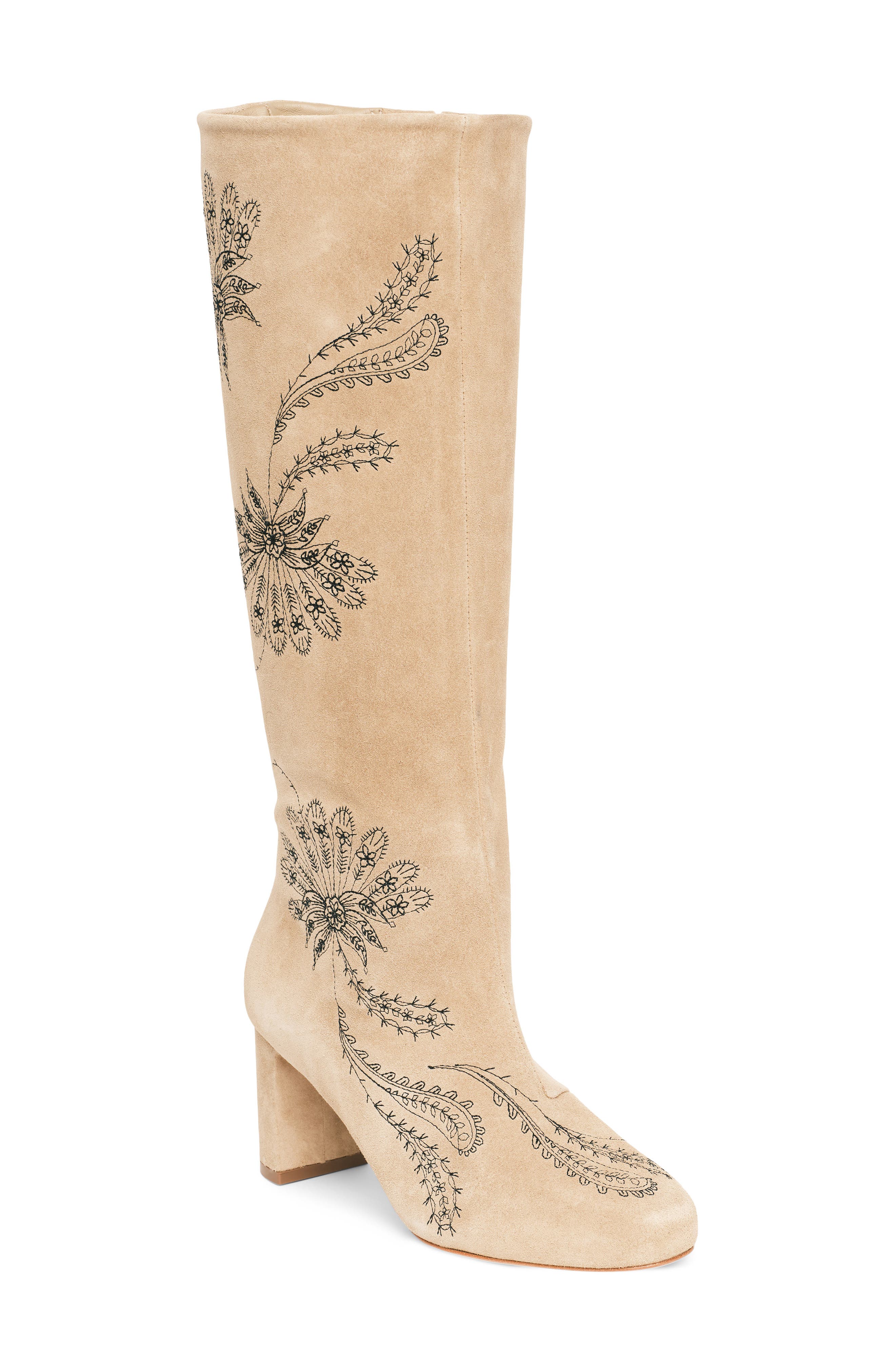 Dani Embroidered Knee High Boot, Main, color, BROWN SUGAR