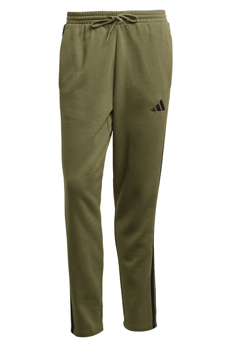 Essentials 3-Stripes Fleece Sweatpants, Alternate, color, OLIVE STRATA/ BLACK/