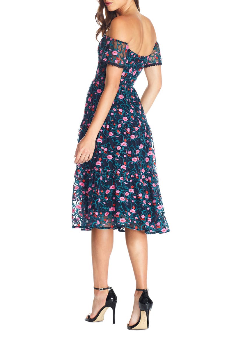 River Embroidered Floral Off the Shoulder Dress, Alternate, color, NAVY MULTI