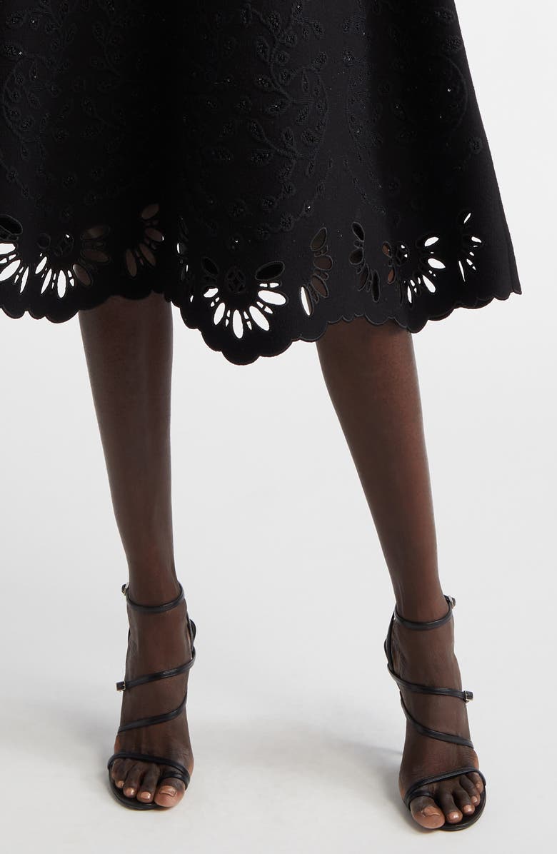 Oscar de la Renta Eyelet Jacquard A-Line Dress, Alternate, color, Black