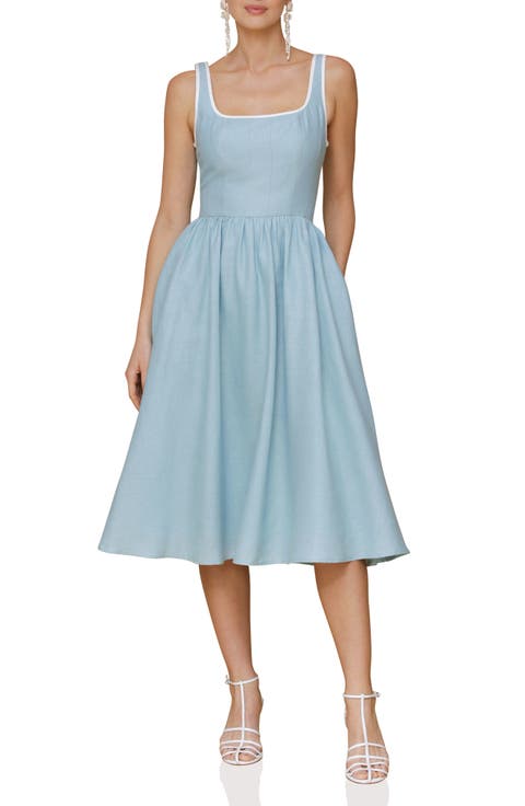 Sleeveless Linen Blend A-Line Midi Dress