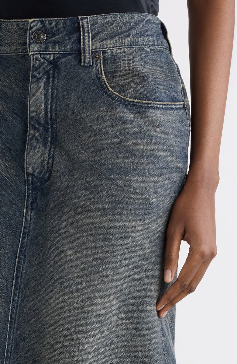 Balenciaga Denim A-Line Midi Skirt, Alternate, color, Navy/ Green/ Yellow