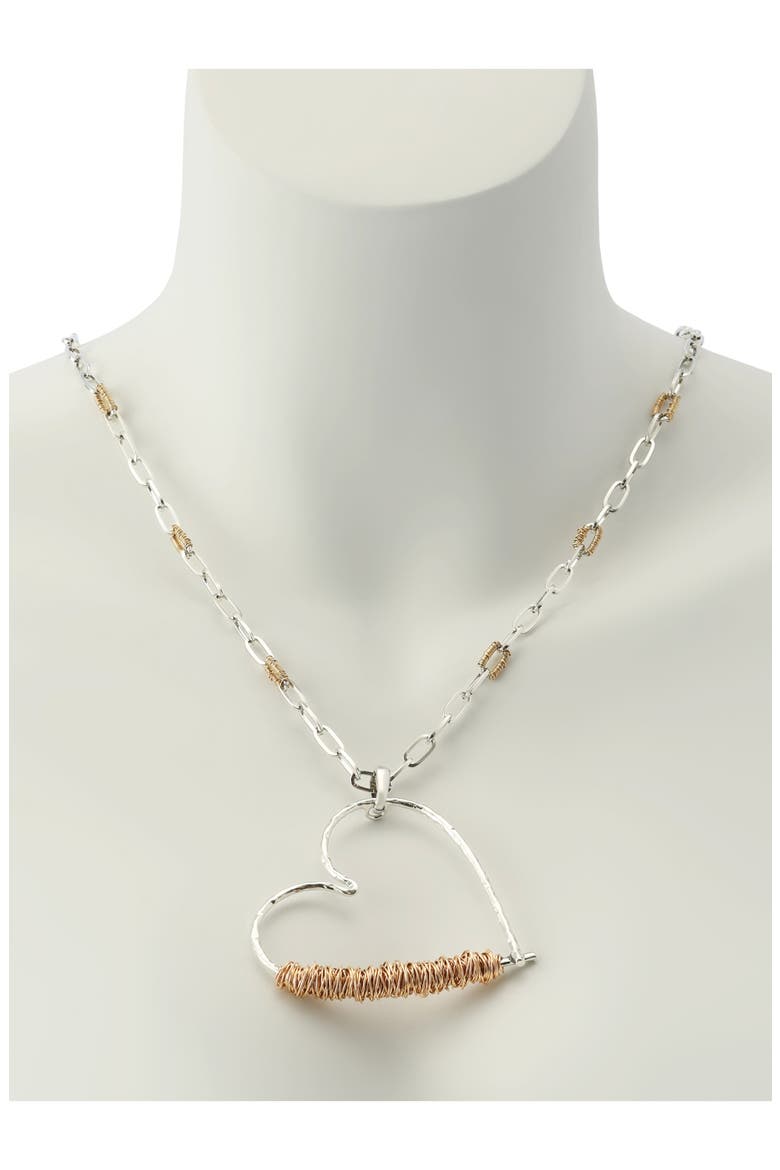 Wire Wrap Heart Pendant Necklace, Alternate, color, TWO TONE