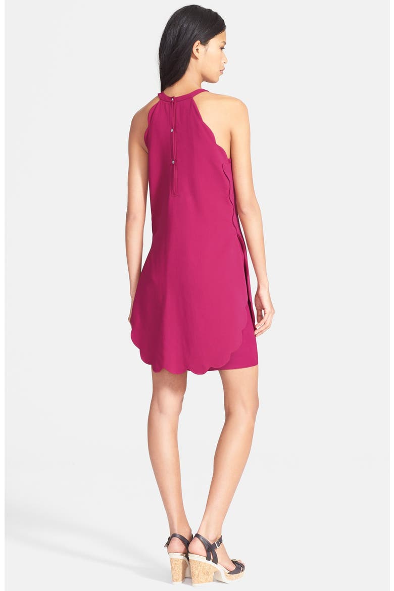 'Alexis' Sleeveless Scallop Hem Crepe Dress, Alternate, color, MAGENTA