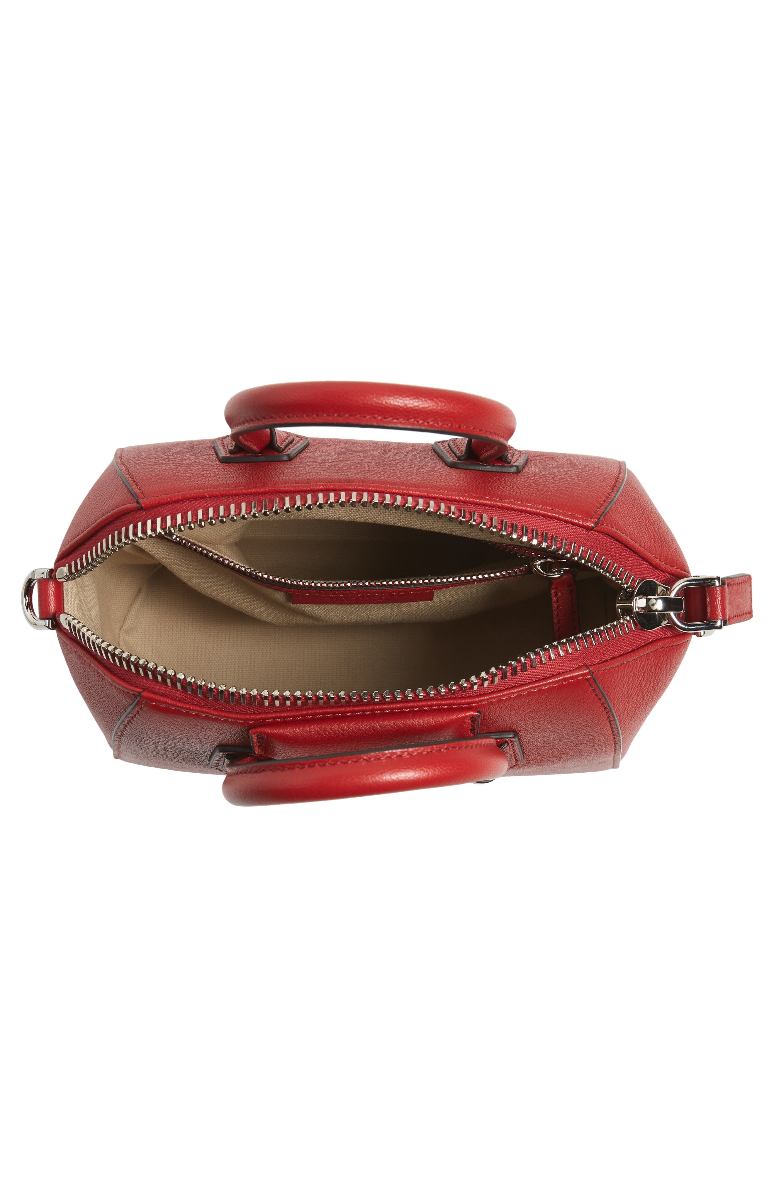 Givenchy Mini Antigona Sugar Leather Satchel, Alternate, color, Vermillion