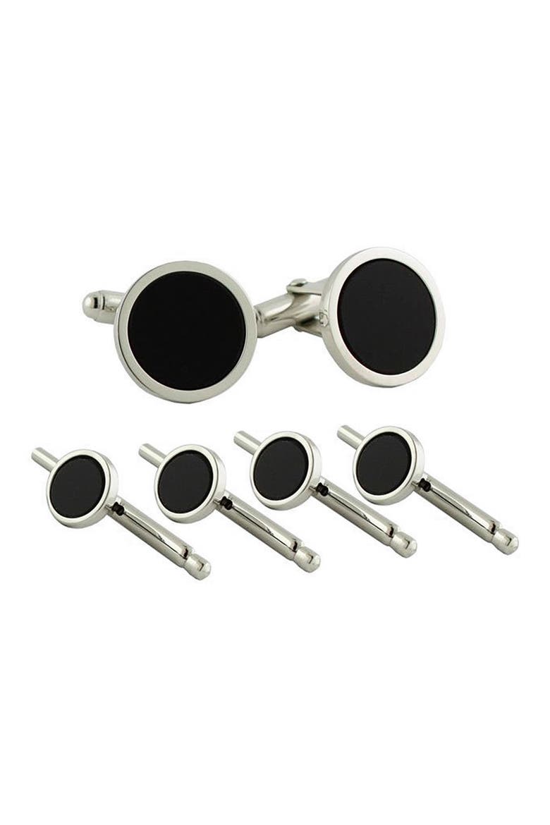 Onyx Cuff Links & Shirt Stud Set, Main, color, SILVER