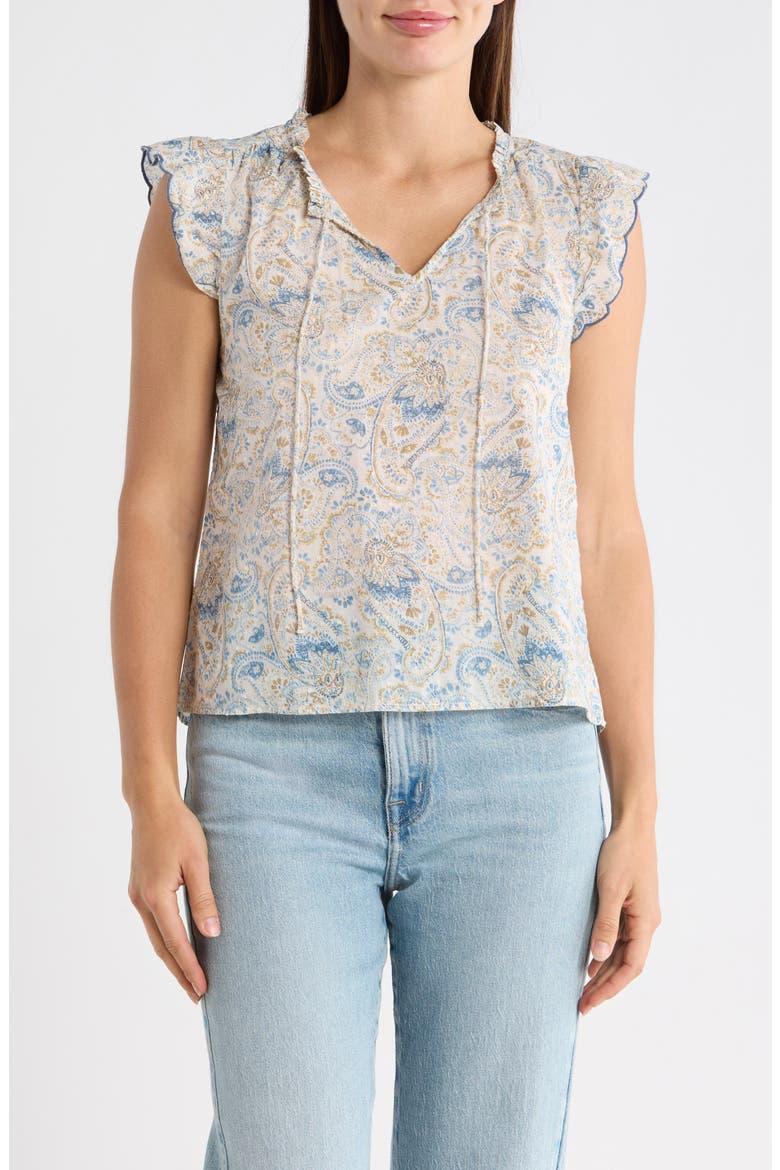 Floral Cap Sleeve Cotton Top, Main, color, CREAM MULTI