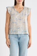 Lucky Brand Floral Cap Sleeve Cotton Top