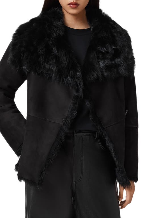 Allsaints Wilton Reversible Genuine Shearling Coat In Black