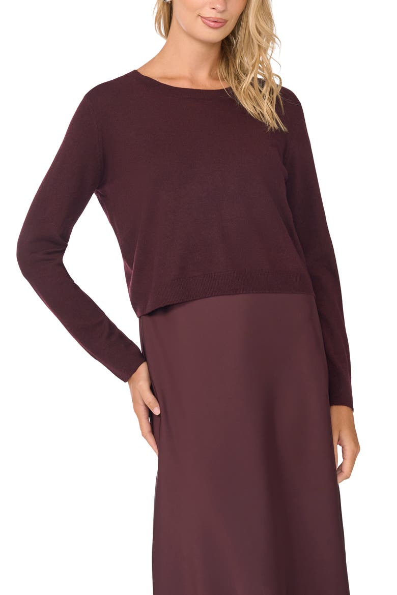 Crewneck Mixed Media Dress, Alternate, color, WINETASTING