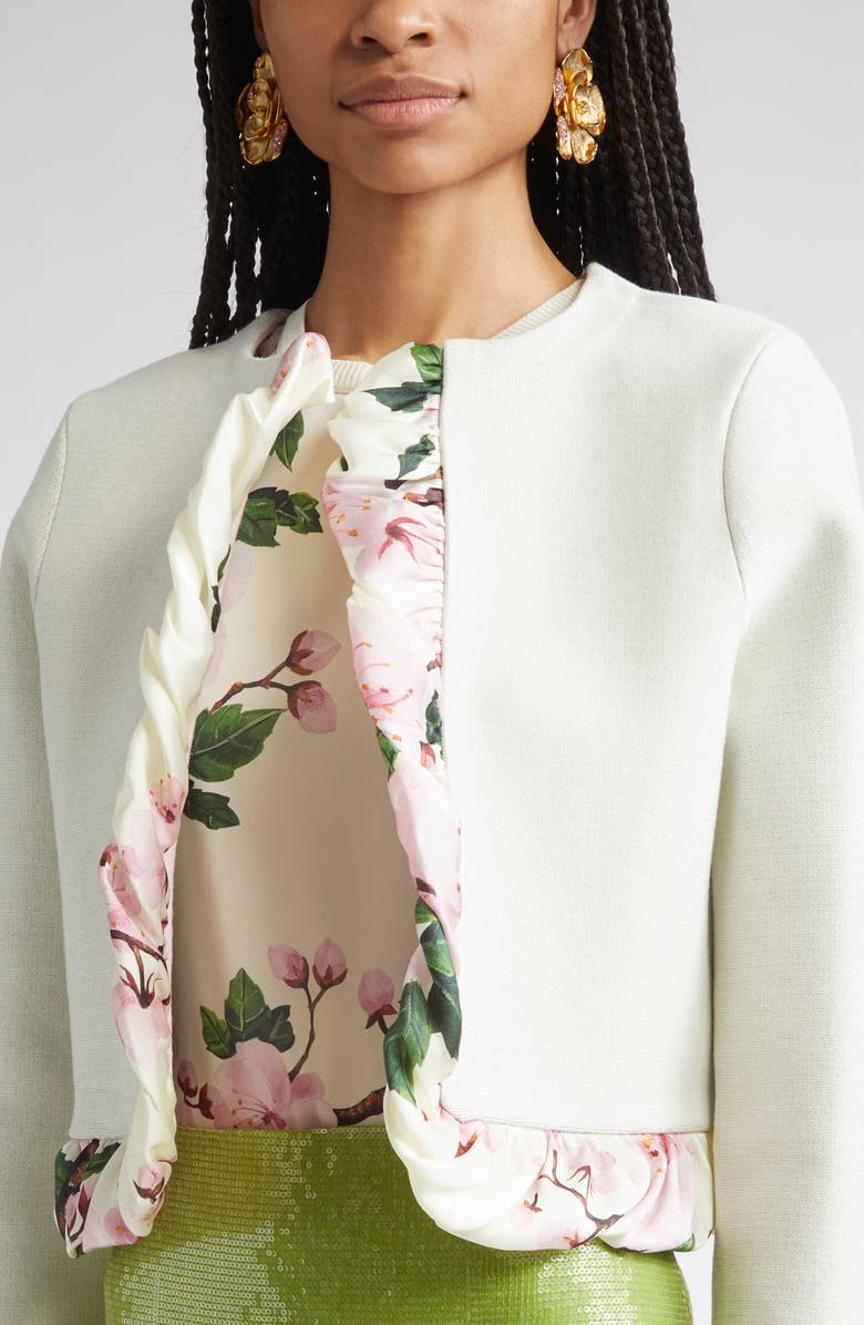 Oscar de la Renta Cherry Blossom Bubble Twist Cardigan, Alternate, color, Ecru