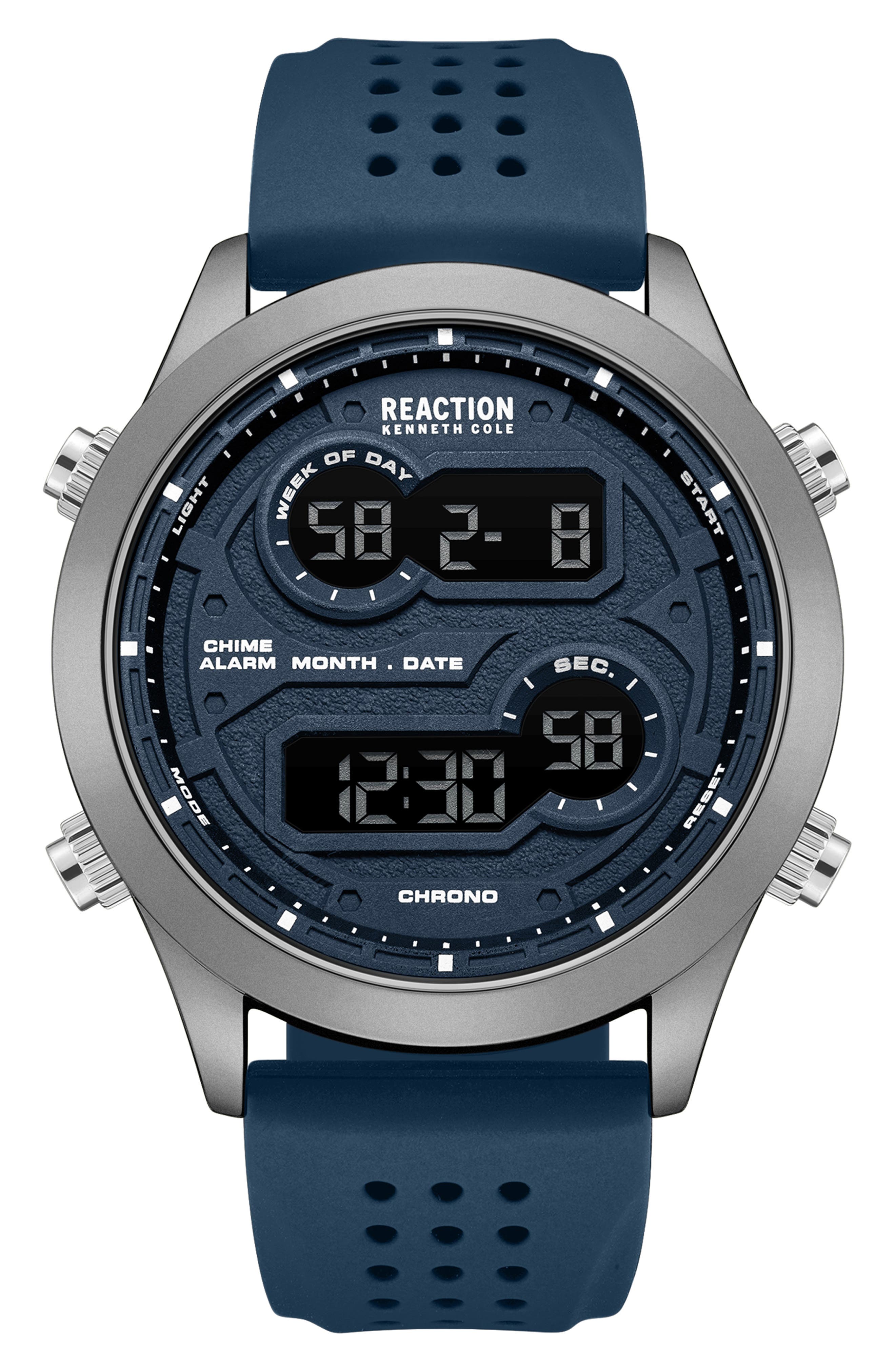 Kenneth Cole Reaction Silicone Strap Digital Watch, 47mm