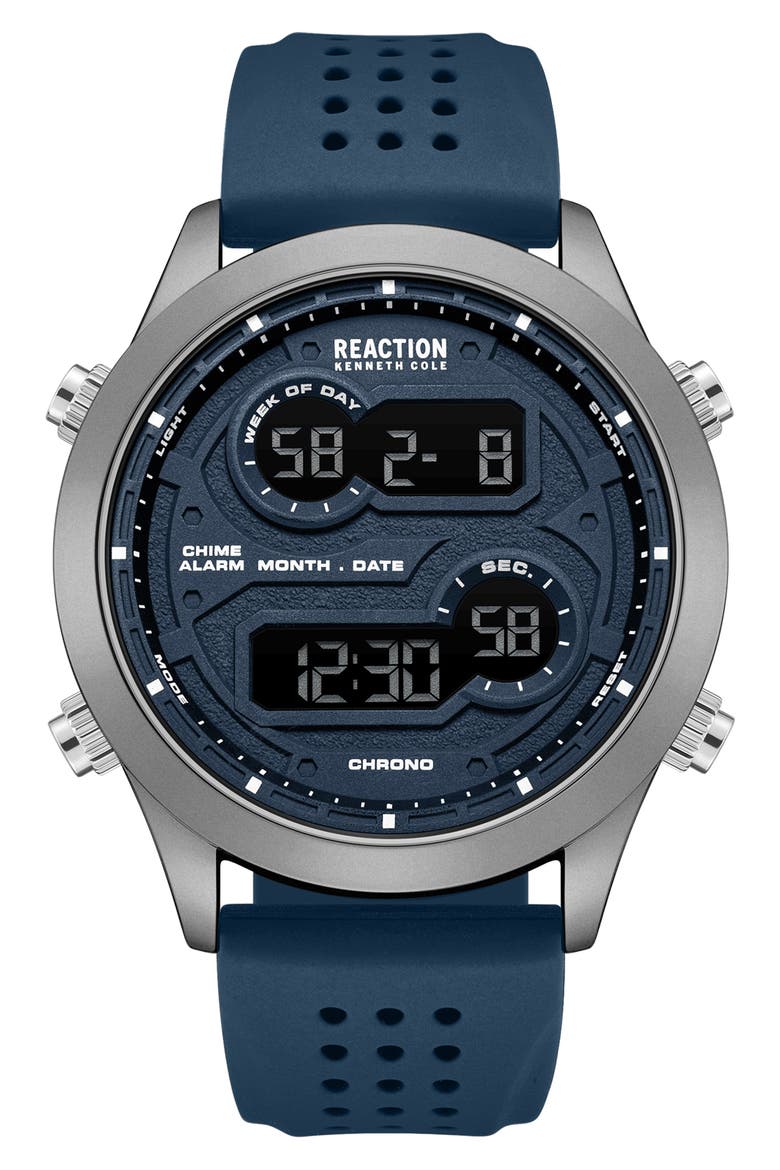 Silicone Strap Digital Watch, 47mm, Main, color, BLUE