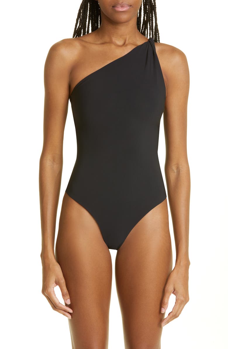 TOTEME Twist Strap One-Shoulder One-Piece Swimsuit, Main, color,