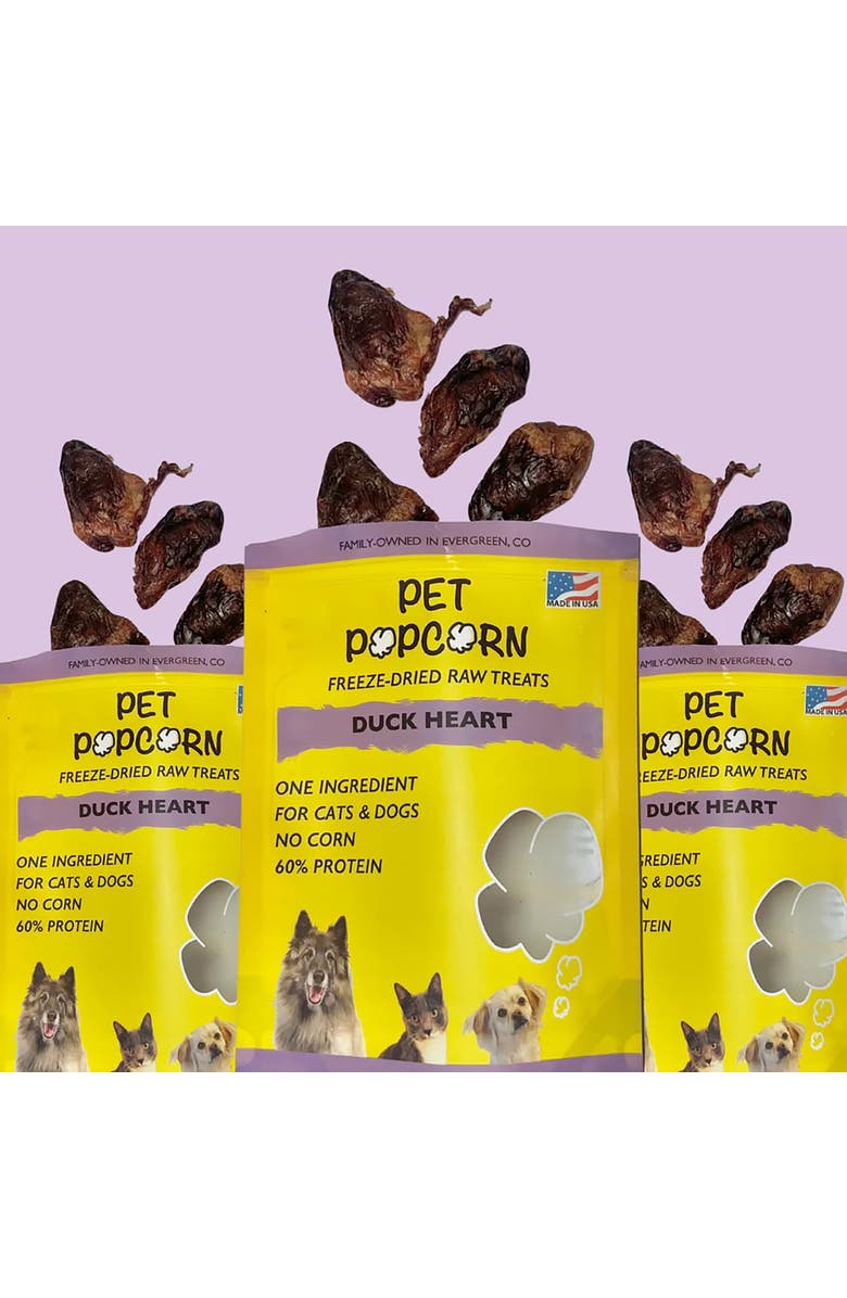 Pet Popcorn Freeze Dried Raw Treats, Duck Heart, 2.5oz Bag, Dog & Cat Snacks, Alternate, color, Multicolored